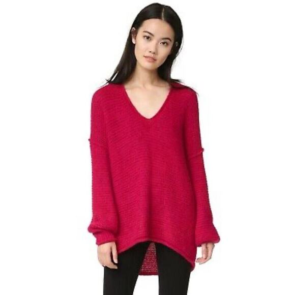 Free People All Mine Sweater Raspberry Size XS Pink V Neck Alpaca Wool - Picture 2 of 9